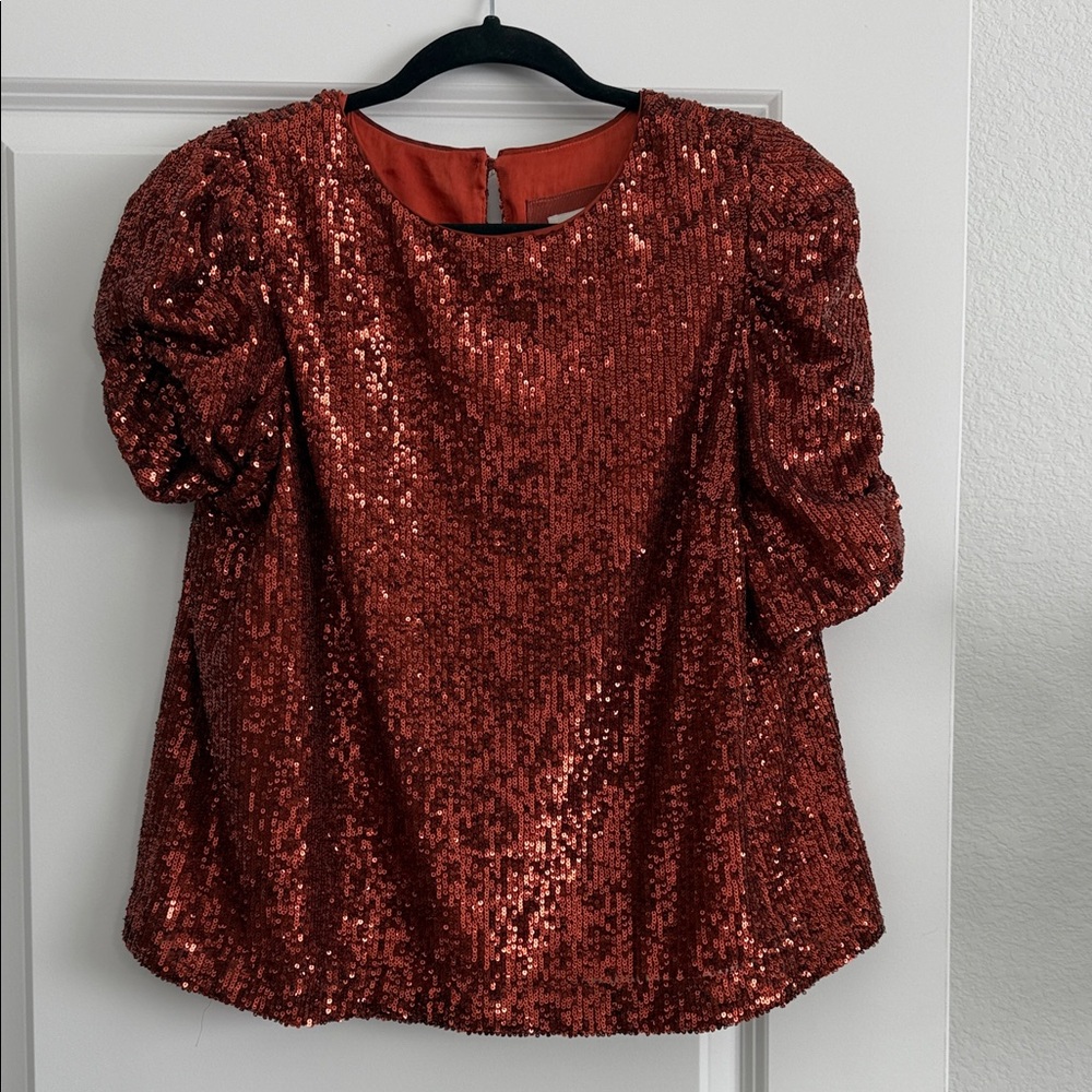 Anthropologie Sequin Puff-Sleeve Women's Top